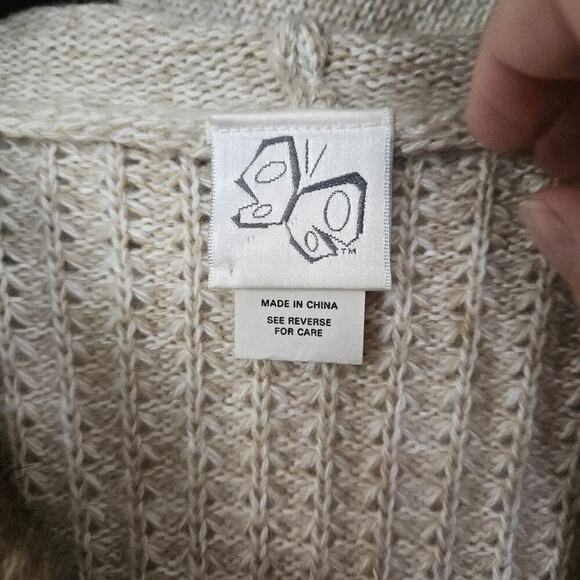 VTG Y2K Women's Sweater Cardigan Faux Fur Hoodie Cream Toggle Closure Sz X-Large - Picture 7 of 8